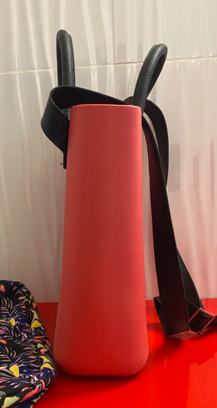 OBAG LARGE TOTE PINK, LEATHER HANDLES & SHOULDER STRAP, COTTON ZIP INSERT, ITALY - O Bag