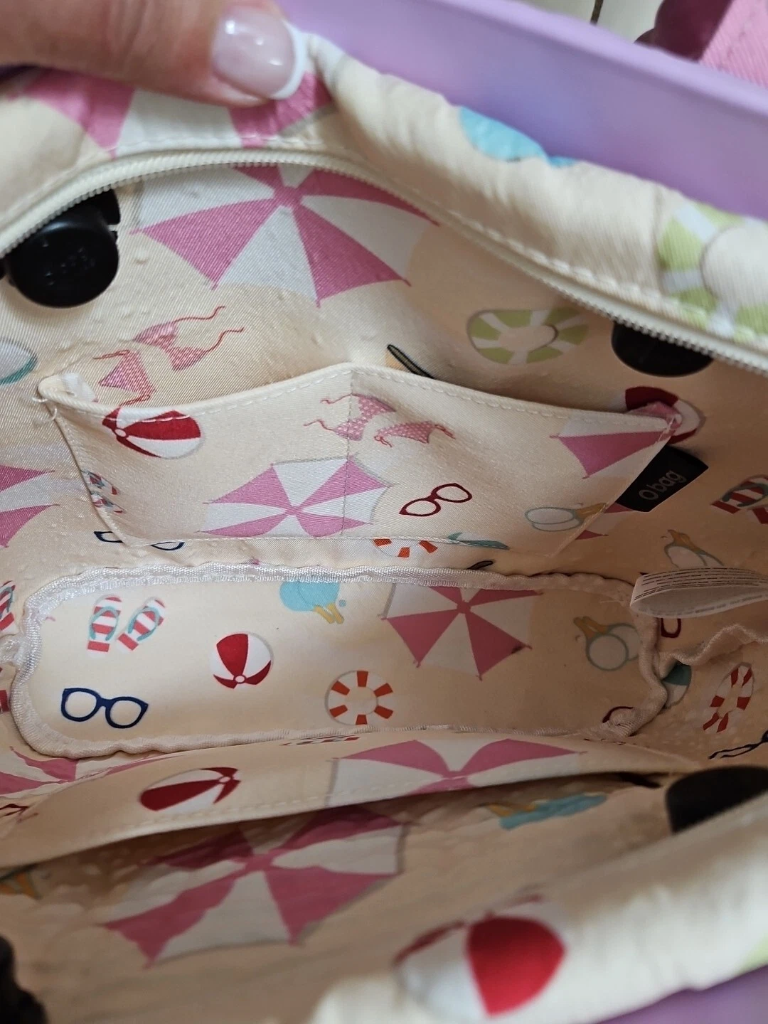 O Bag Tote Lilac Purple Washable Double Shoulder Handbag Lined Beach Scene Tote - O Bag